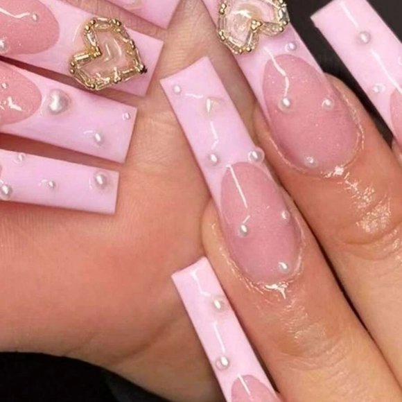 Passion of Essence Other - SALE! 24pcs Long Square Heart Decor Fake Nail